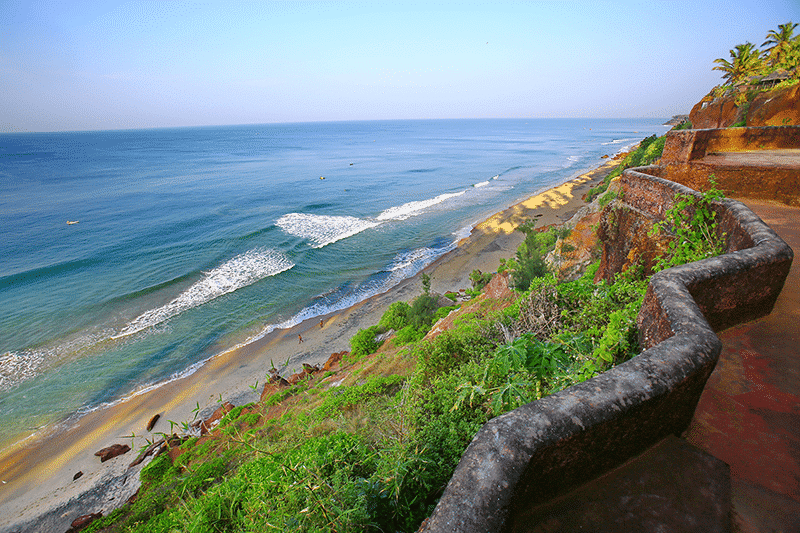 Plage sud à Varkala